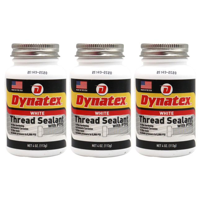 Dynatex Thread Sealant with PTFE 4 oz Bottle - Non-Toxic, Non-Drying, Leak-Proof Seal, No Lead/Graphite, Ideal for Pipe Fittings (3-Pack)