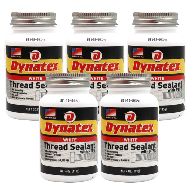 Dynatex Thread Sealant with PTFE 4 oz Bottle - Non-Toxic, Non-Drying, Leak-Proof Seal, No Lead/Graphite, Ideal for Pipe Fittings (5-Pack)