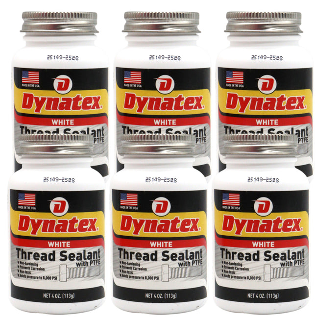 Dynatex Thread Sealant with PTFE 4 oz Bottle - Non-Toxic, Non-Drying, Leak-Proof Seal, No Lead/Graphite, Ideal for Pipe Fittings (6-Pack)