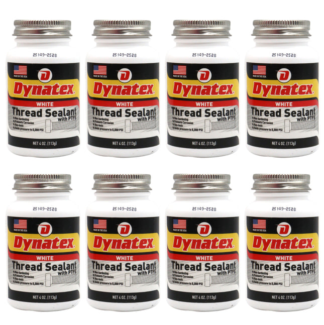 Dynatex Thread Sealant with PTFE 4 oz Bottle - Non-Toxic, Non-Drying, Leak-Proof Seal, No Lead/Graphite, Ideal for Pipe Fittings (8-Pack)