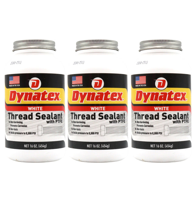 Dynatex Thread Sealant with PTFE 16 oz Bottle - Non-Toxic, Non-Drying, Leak-Proof Seal, No Lead/Graphite, Ideal for Pipe Fittings (3-Pack)