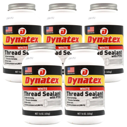 Dynatex Thread Sealant with PTFE 16 oz Bottle - Non-Toxic, Non-Drying, Leak-Proof Seal, No Lead/Graphite, Ideal for Pipe Fittings (5-Pack)