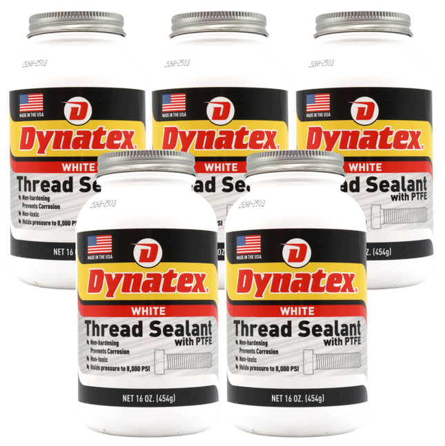 Dynatex Thread Sealant with PTFE 16 oz Bottle - Non-Toxic, Non-Drying, Leak-Proof Seal, No Lead/Graphite, Ideal for Pipe Fittings (5-Pack)