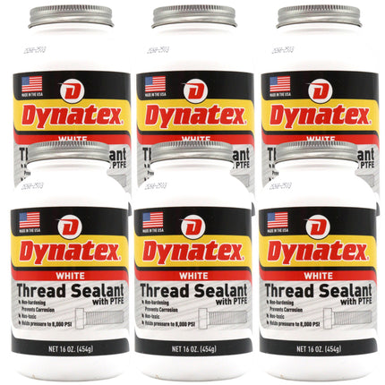 Dynatex Thread Sealant with PTFE 16 oz Bottle - Non-Toxic, Non-Drying, Leak-Proof Seal, No Lead/Graphite, Ideal for Pipe Fittings (6-Pack)
