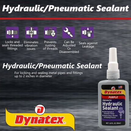 Dynatex Hydraulic/Pneumatic Sealant 1.69 oz Bottle - Locks Fittings up to 2 in, High Pressure & Vibration Resistant, No Contaminants, High Lubricity (Single)