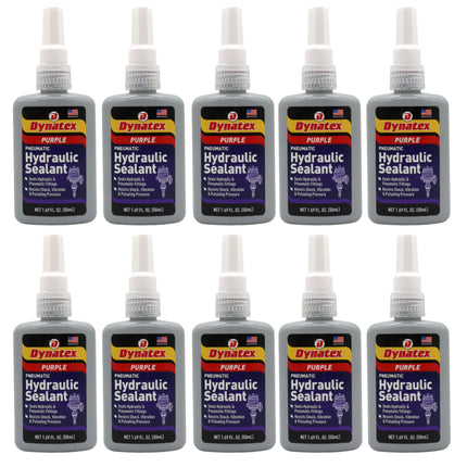 Dynatex Hydraulic/Pneumatic Sealant 1.69 oz Bottle - Locks Fittings up to 2 in, High Pressure & Vibration Resistant, No Contaminants, High Lubricity (10-Pack)