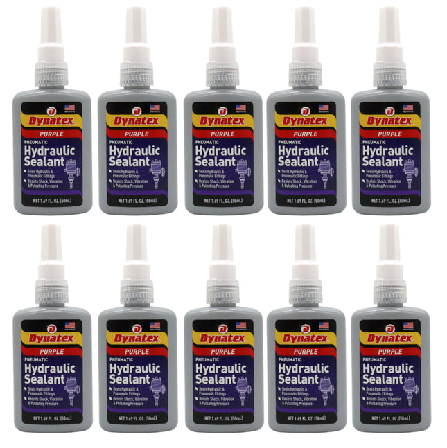 Dynatex Hydraulic/Pneumatic Sealant 1.69 oz Bottle - Locks Fittings up to 2 in, High Pressure & Vibration Resistant, No Contaminants, High Lubricity (10-Pack)