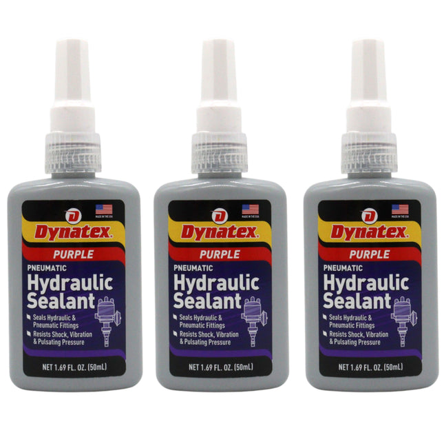 Dynatex Hydraulic/Pneumatic Sealant 1.69 oz Bottle - Locks Fittings up to 2 in, High Pressure & Vibration Resistant, No Contaminants, High Lubricity (3-Pack)