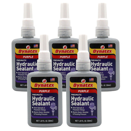 Dynatex Hydraulic/Pneumatic Sealant 1.69 oz Bottle - Locks Fittings up to 2 in, High Pressure & Vibration Resistant, No Contaminants, High Lubricity (5-Pack)