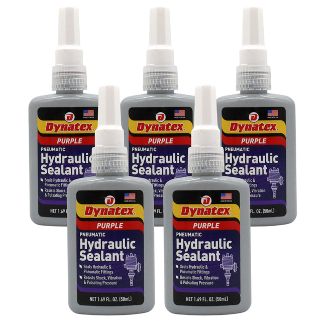 Dynatex Hydraulic/Pneumatic Sealant 1.69 oz Bottle - Locks Fittings up to 2 in, High Pressure & Vibration Resistant, No Contaminants, High Lubricity (5-Pack)