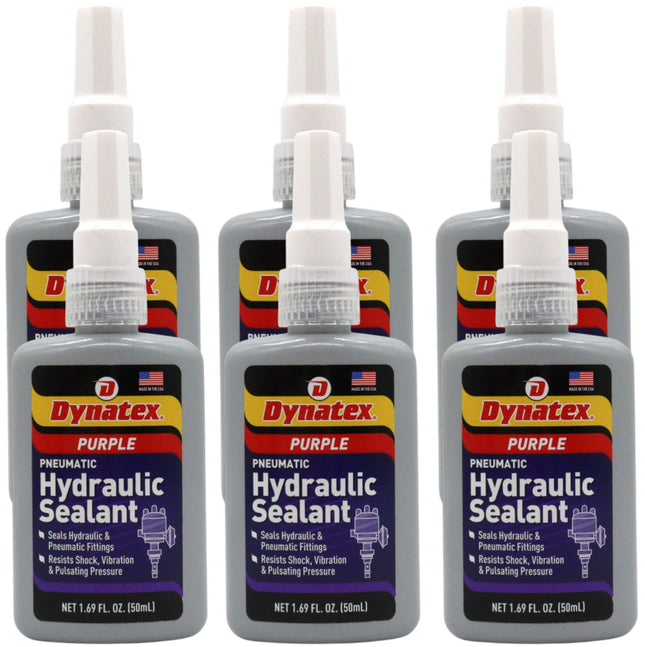 Dynatex Hydraulic/Pneumatic Sealant 1.69 oz Bottle - Locks Fittings up to 2 in, High Pressure & Vibration Resistant, No Contaminants, High Lubricity (6-Pack)