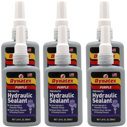 Dynatex Hydraulic/Pneumatic Sealant 1.69 oz Bottle - Locks Fittings up to 2 in, High Pressure & Vibration Resistant, No Contaminants, High Lubricity (6-Pack)