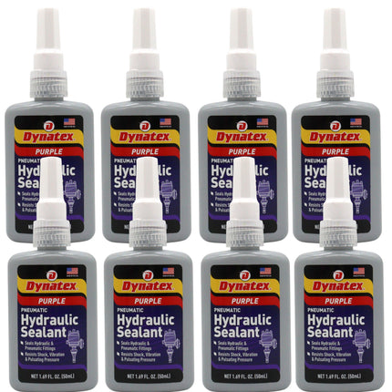 Dynatex Hydraulic/Pneumatic Sealant 1.69 oz Bottle - Locks Fittings up to 2 in, High Pressure & Vibration Resistant, No Contaminants, High Lubricity (8-Pack)