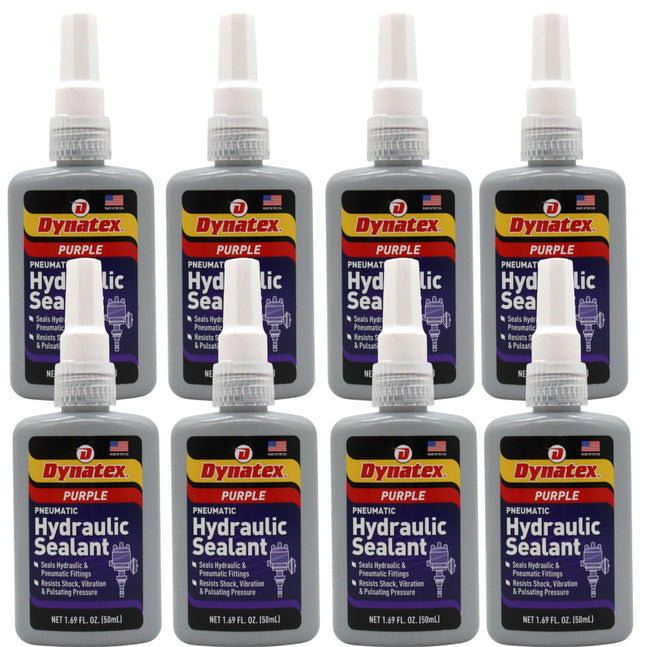 Dynatex Hydraulic/Pneumatic Sealant 1.69 oz Bottle - Locks Fittings up to 2 in, High Pressure & Vibration Resistant, No Contaminants, High Lubricity (8-Pack)