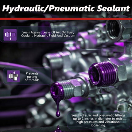 Dynatex Hydraulic/Pneumatic Sealant 1.69 oz Bottle - Locks Fittings up to 2 in, High Pressure & Vibration Resistant, No Contaminants, High Lubricity (8-Pack)