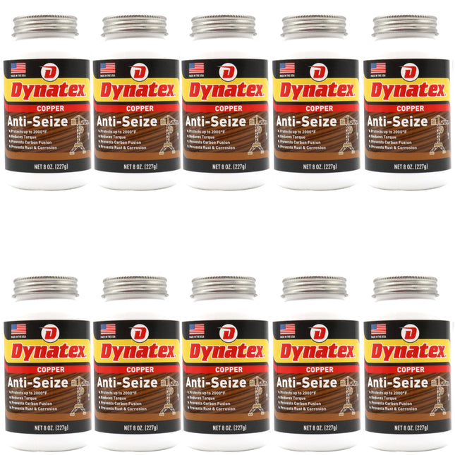 Dynatex Copper Anti-Seize 8 oz Can - Heavy-Duty, Protects Against Extreme Heat Pressure Steam Water, Prevents Galling Seizing Corrosion (10-Pack)