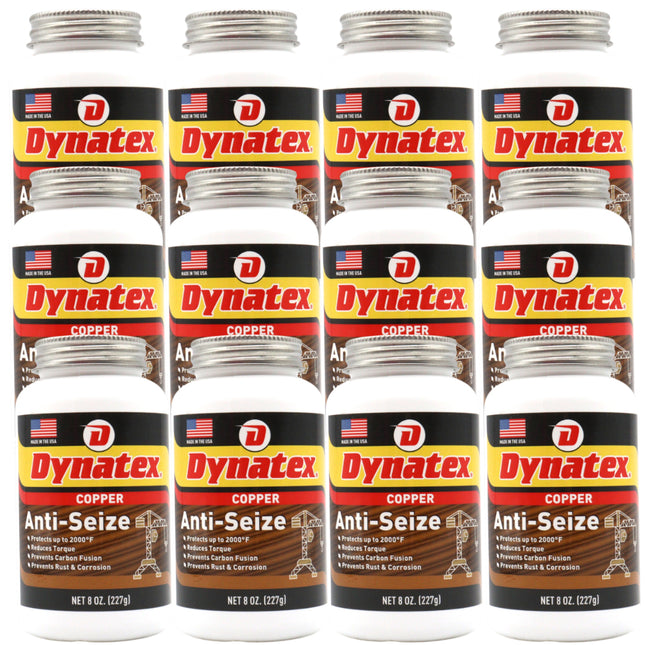 Dynatex Copper Anti-Seize 8 oz Can - Heavy-Duty, Protects Against Extreme Heat Pressure Steam Water, Prevents Galling Seizing Corrosion (12-Pack)