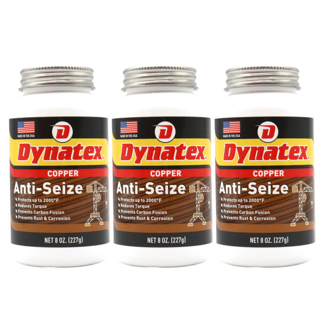 Dynatex Copper Anti-Seize 8 oz Can - Heavy-Duty, Protects Against Extreme Heat Pressure Steam Water, Prevents Galling Seizing Corrosion (3-Pack)