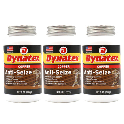 Dynatex Copper Anti-Seize 8 oz Can - Heavy-Duty, Protects Against Extreme Heat Pressure Steam Water, Prevents Galling Seizing Corrosion (3-Pack)