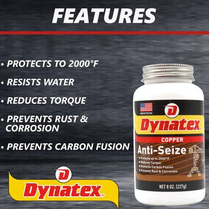 Dynatex Copper Anti-Seize 8 oz Can - Heavy-Duty, Protects Against Extreme Heat Pressure Steam Water, Prevents Galling Seizing Corrosion (4-Pack)