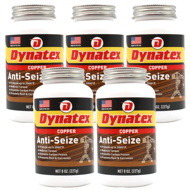 Dynatex Copper Anti-Seize 8 oz Can - Heavy-Duty, Protects Against Extreme Heat Pressure Steam Water, Prevents Galling Seizing Corrosion (5-Pack)