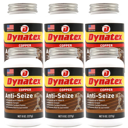 Dynatex Copper Anti-Seize 8 oz Can - Heavy-Duty, Protects Against Extreme Heat Pressure Steam Water, Prevents Galling Seizing Corrosion (6-Pack)