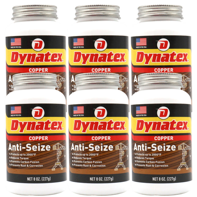 Dynatex Copper Anti-Seize 8 oz Can - Heavy-Duty, Protects Against Extreme Heat Pressure Steam Water, Prevents Galling Seizing Corrosion (6-Pack)