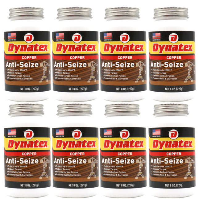 Dynatex Copper Anti-Seize 8 oz Can - Heavy-Duty, Protects Against Extreme Heat Pressure Steam Water, Prevents Galling Seizing Corrosion (8-Pack)