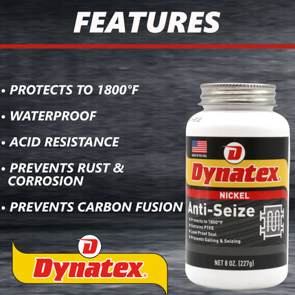 Dynatex Nickel Anti-Seize 8 oz Can - Heavy-Duty, No Sulfur Lead Copper Halogens, Protects Against Extreme Heat Corrosion Acidic Environments (2-Pack)