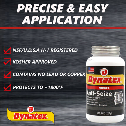 Dynatex Nickel Anti-Seize 8 oz Can - Heavy-Duty, No Sulfur Lead Copper Halogens, Protects Against Extreme Heat Corrosion Acidic Environments (2-Pack)