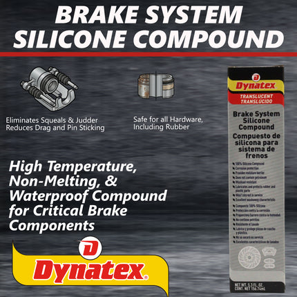 Dynatex Brake System Silicone Compound 5.3 oz Tube - Pure Silicone, No Petroleum, -40 Degrees F to 500 Degrees F, Stops Squeal Protects Rubber, Moisture Resistant (2-Pack)