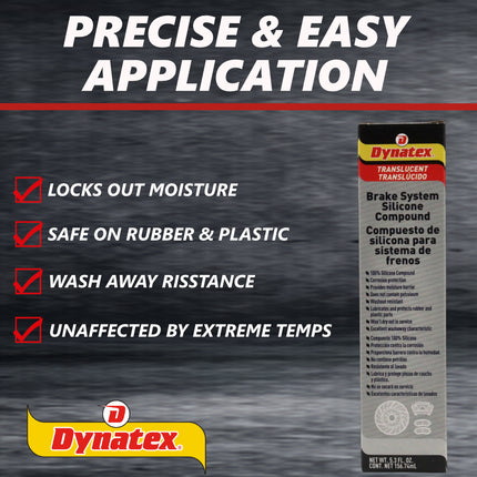 Dynatex Brake System Silicone Compound 5.3 oz Tube - Pure Silicone, No Petroleum, -40 Degrees F to 500 Degrees F, Stops Squeal Protects Rubber, Moisture Resistant (2-Pack)