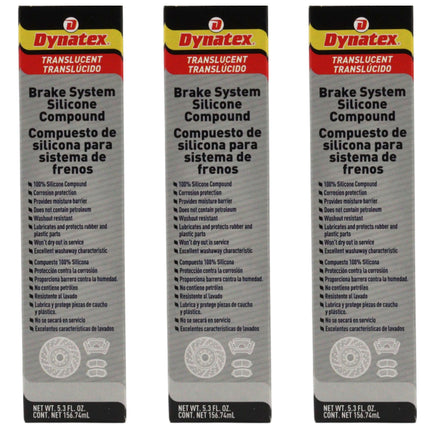Dynatex Brake System Silicone Compound 5.3 oz Tube - Pure Silicone, No Petroleum, -40 Degrees F to 500 Degrees F, Stops Squeal Protects Rubber, Moisture Resistant (3-Pack)
