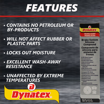 Dynatex Brake System Silicone Compound 5.3 oz Tube - Pure Silicone, No Petroleum, -40 Degrees F to 500 Degrees F, Stops Squeal Protects Rubber, Moisture Resistant (3-Pack)