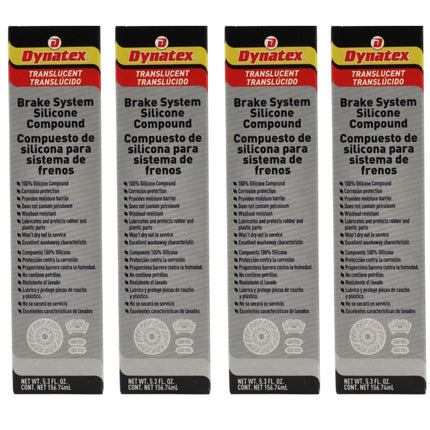 Dynatex Brake System Silicone Compound 5.3 oz Tube - Pure Silicone, No Petroleum, -40 Degrees F to 500 Degrees F, Stops Squeal Protects Rubber, Moisture Resistant (4-Pack)