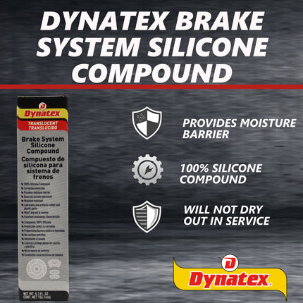 Dynatex Brake System Silicone Compound 5.3 oz Tube - Pure Silicone, No Petroleum, -40 Degrees F to 500 Degrees F, Stops Squeal Protects Rubber, Moisture Resistant (6-Pack)