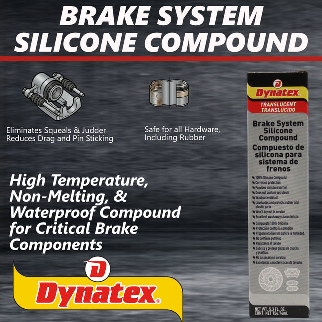 Dynatex Brake System Silicone Compound 5.3 oz Tube - Pure Silicone, No Petroleum, -40 Degrees F to 500 Degrees F, Stops Squeal Protects Rubber, Moisture Resistant (5.3-Pack)