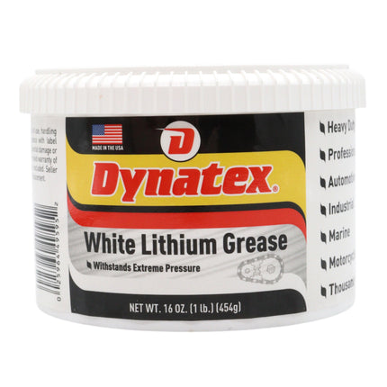 Dynatex White Lithium Grease 16 oz Tub - Multi-Purpose Lubricant for Automotive, Garage Doors, Hinges, Chains, Latches (Single)