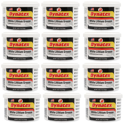 Dynatex White Lithium Grease 16 oz Tub - Multi-Purpose Lubricant for Automotive, Garage Doors, Hinges, Chains, Latches (12-Pack)