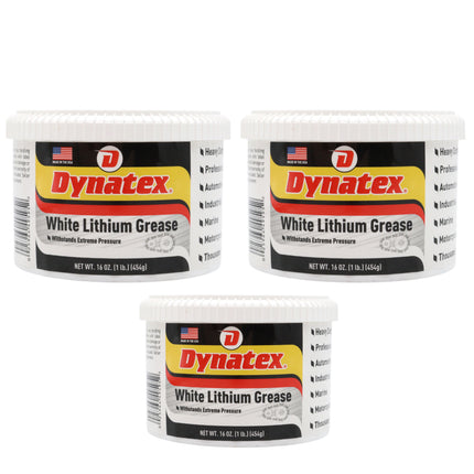 Dynatex White Lithium Grease 16 oz Tub - Multi-Purpose Lubricant for Automotive, Garage Doors, Hinges, Chains, Latches (3-Pack)