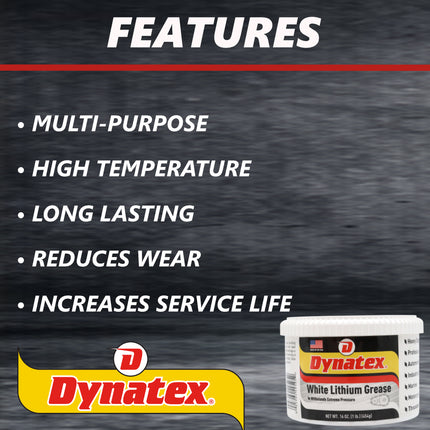 Dynatex White Lithium Grease 16 oz Tub - Multi-Purpose Lubricant for Automotive, Garage Doors, Hinges, Chains, Latches (3-Pack)
