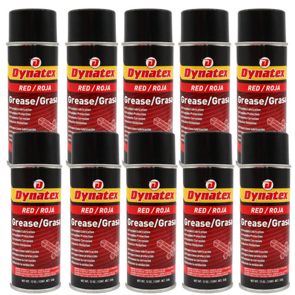 Dynatex Red Grease 12 oz Aerosol Can - Multi-Purpose, Extreme Pressure, 0 Degrees F to 400 Degrees F, Water Resistant, For Bearings Hinges Hitches Fifth Wheels (10-Pack)