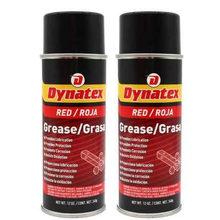 Dynatex Red Grease 12 oz Aerosol Can - Multi-Purpose, Extreme Pressure, 0 Degrees F to 400 Degrees F, Water Resistant, For Bearings Hinges Hitches Fifth Wheels (2-Pack)