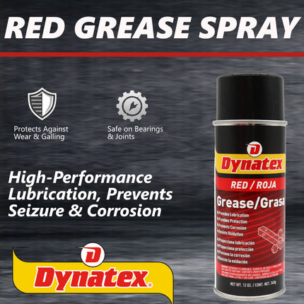 Dynatex Red Grease 12 oz Aerosol Can - Multi-Purpose, Extreme Pressure, 0 Degrees F to 400 Degrees F, Water Resistant, For Bearings Hinges Hitches Fifth Wheels (2-Pack)