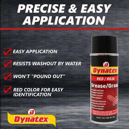 Dynatex Red Grease 12 oz Aerosol Can - Multi-Purpose, Extreme Pressure, 0 Degrees F to 400 Degrees F, Water Resistant, For Bearings Hinges Hitches Fifth Wheels (2-Pack)