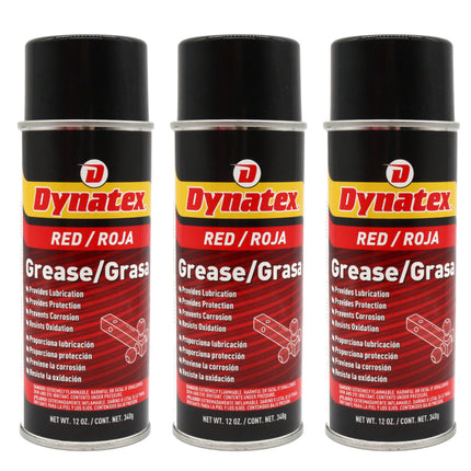 Dynatex Red Grease 12 oz Aerosol Can - Multi-Purpose, Extreme Pressure, 0 Degrees F to 400 Degrees F, Water Resistant, For Bearings Hinges Hitches Fifth Wheels (3-Pack)