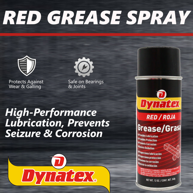 Dynatex Red Grease 12 oz Aerosol Can - Multi-Purpose, Extreme Pressure, 0 Degrees F to 400 Degrees F, Water Resistant, For Bearings Hinges Hitches Fifth Wheels (3-Pack)