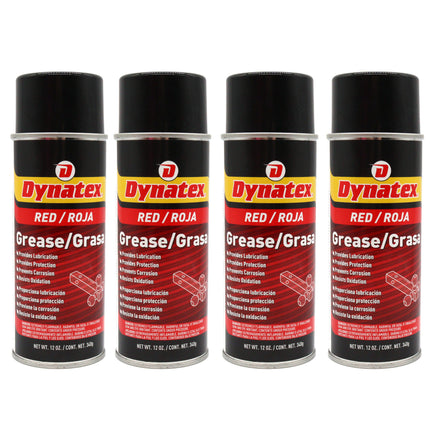 Dynatex Red Grease 12 oz Aerosol Can - Multi-Purpose, Extreme Pressure, 0 Degrees F to 400 Degrees F, Water Resistant, For Bearings Hinges Hitches Fifth Wheels (4-Pack)