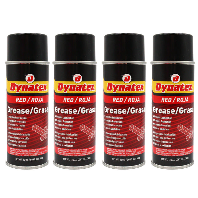 Dynatex Red Grease 12 oz Aerosol Can - Multi-Purpose, Extreme Pressure, 0 Degrees F to 400 Degrees F, Water Resistant, For Bearings Hinges Hitches Fifth Wheels (4-Pack)