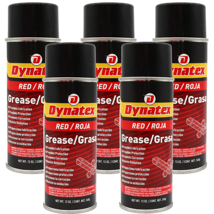 Dynatex Red Grease 12 oz Aerosol Can - Multi-Purpose, Extreme Pressure, 0 Degrees F to 400 Degrees F, Water Resistant, For Bearings Hinges Hitches Fifth Wheels (5-Pack)
